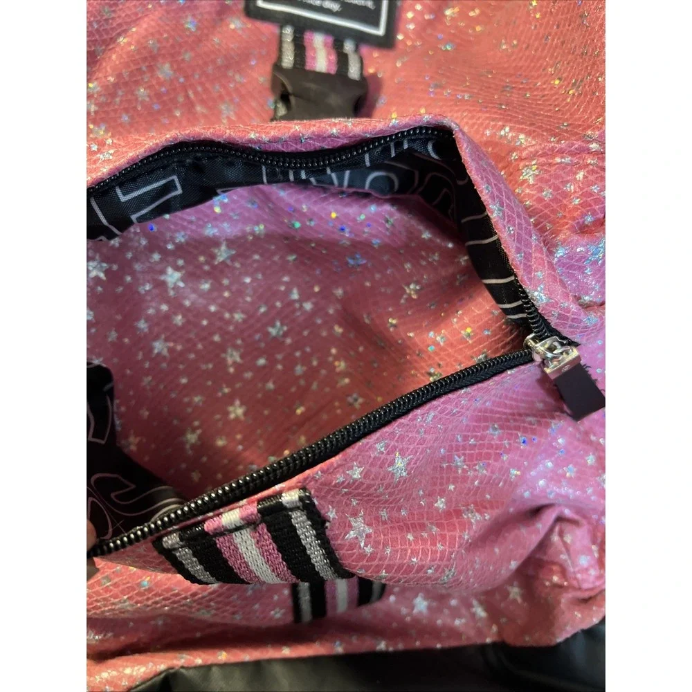 Justice Backpack Pink Silver Pencil Case Pouch Keychain Stars No Lunchbox